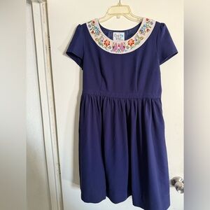 Modcloth Royal Blue Dress with Embroidered Collar